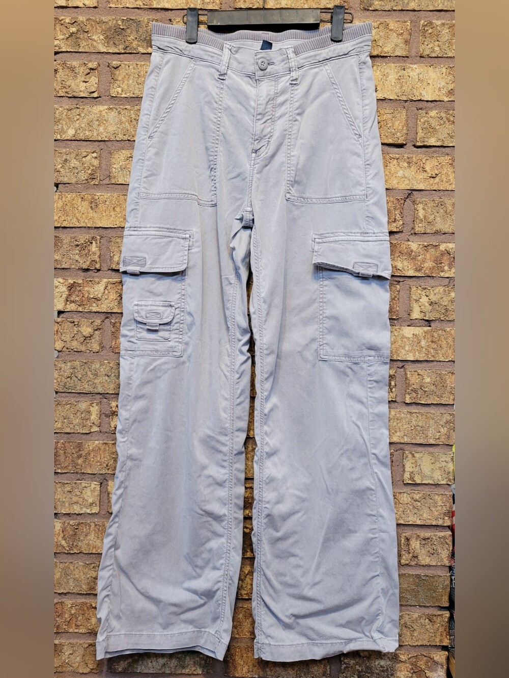 American Eagle Outfitters High Rise Wide Leg Cargo Pants in Light Gray Size 4